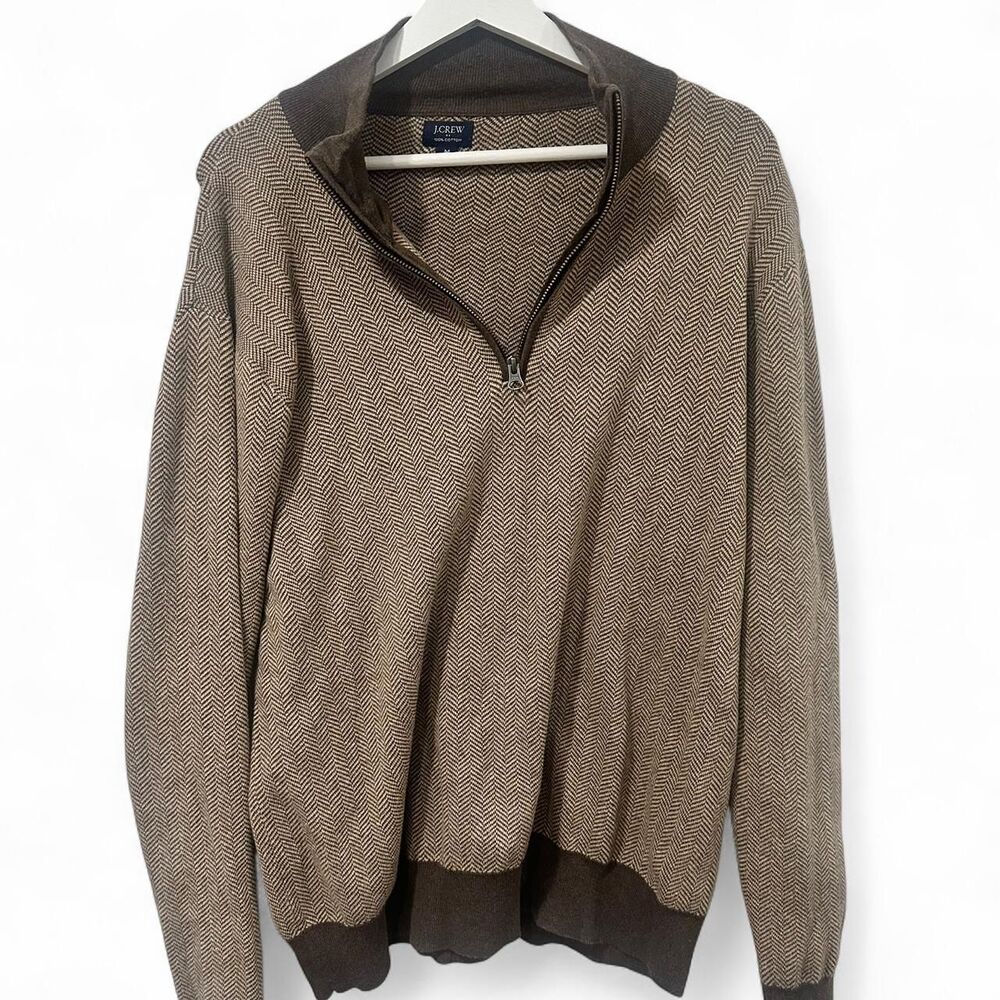 J Crew Mens Brown Quarter Zip 100 Percent Cotton Knit Sweater Size M